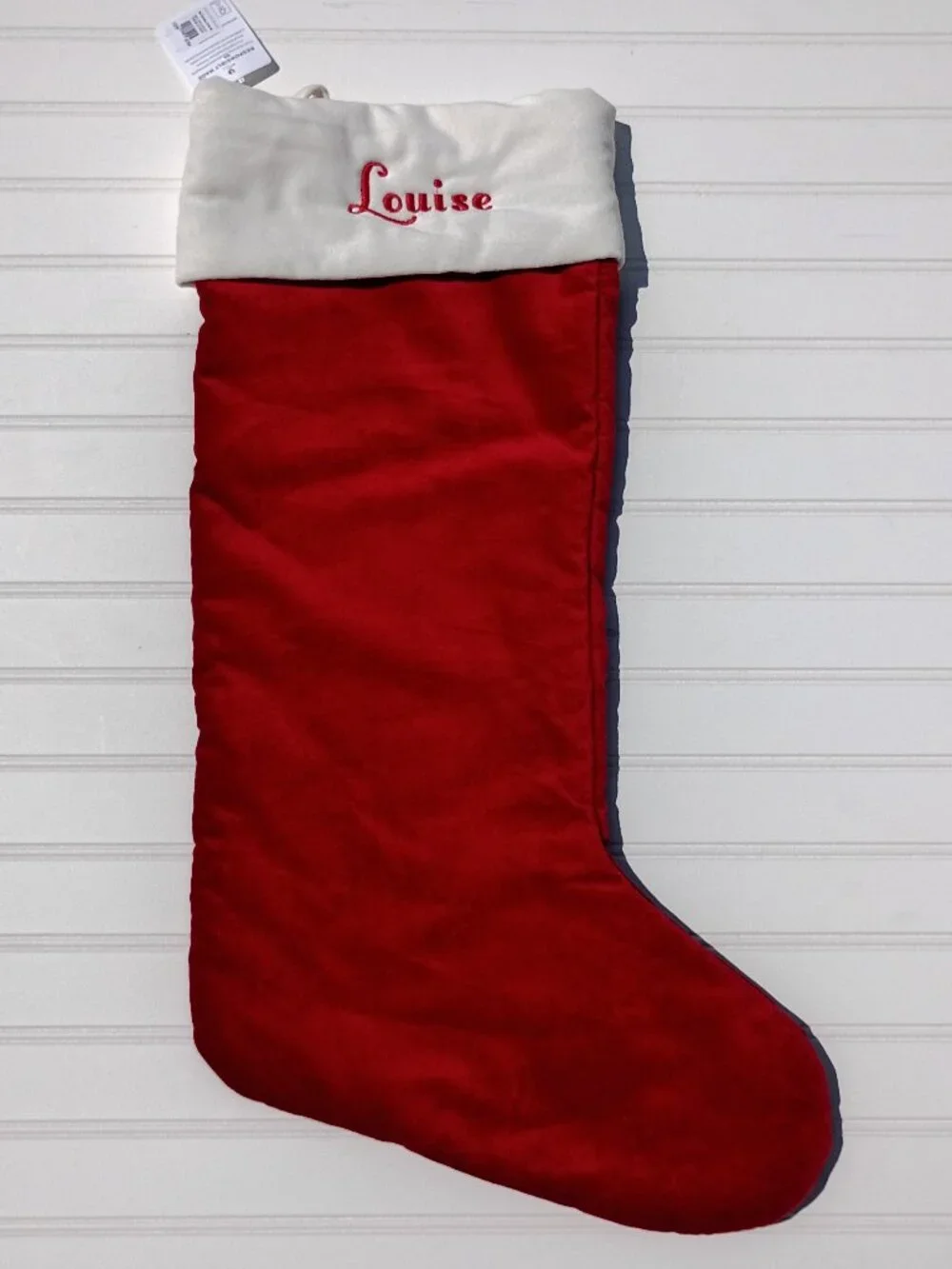 NWT Pottery Barn Christmas Stocking LOUISE Monogram Red and White Velvet Classic
